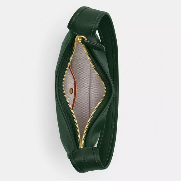 Coach Curve Zip Shoulder Bag in Brass/Hunter Green Glovetanned Leather NWT - Picture 10 of 12